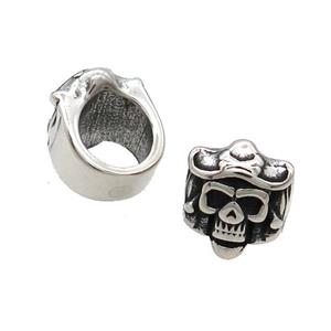 Stainless Steel Skull Beads Large Hole Antique Silver, approx 11-14mm, 8mm hole [SSB1656]