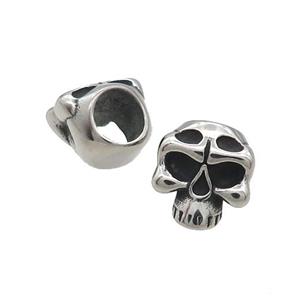 Stainless Steel Skull Beads Large Hole Antique Silver, approx 11-12mm, 5mm hole [SSB1658]