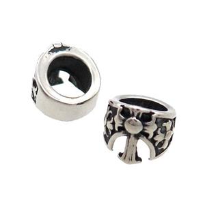 Stainless Steel Cross Beads Large Hole Antique Silver, approx 10mm, 6mm hole [SSB1672]