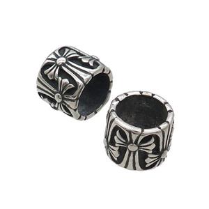 Stainless Steel Tube Beads Cross Large Hole Antique Silver, approx 11.5mm, 8mm hole [SSB1681]
