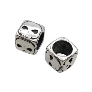 Stainless Steel Cube Beads Paracord Skull Large Hole Antique Silver, approx 12.5mm, 8mm hole [SSB1683]