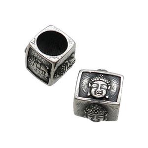 Stainless Steel Cube Beads Buddha Large Hole Antique Silver, approx 14mm, 8mm hole [SSB1691]
