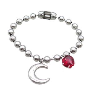 Raw Stainless Steel Bracelet Moon, approx 18mm, 10mm, 6mm, 18cm length [SSB1702]