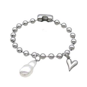 Raw Stainless Steel Bracelet Heart, approx 11mm, 12-23mm, 6mm, 18cm length [SSB1703]