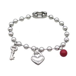 Raw Stainless Steel Bracelet Lock Key, approx 14mm, 8-16mm, 6mm, 18cm length [SSB1704]