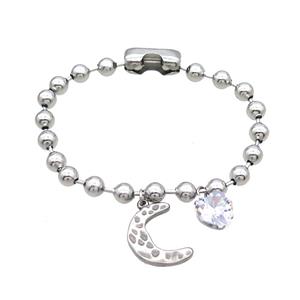Raw Stainless Steel Bracelet Moon, approx 10mm, 20mm, 6mm, 18cm length [SSB1705]