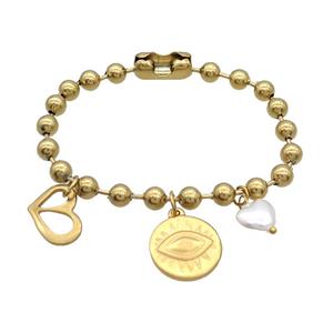 Stainless Steel Bracelet Eye Gold Plated, approx 12-18mm, 18mm, 6mm, 18cm length [SSB1708]