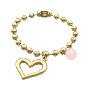 Stainless Steel Bracelet Heart Gold Plated, approx 20-28mm, 18mm, 6mm, 18cm length [SSB1709]