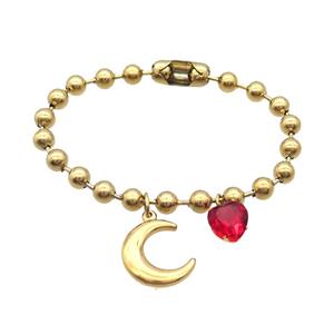 Stainless Steel Bracelet Moon Gold Plated, approx 18mm, 10mm, 6mm, 18cm length [SSB1710]