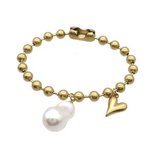 Stainless Steel Bracelet Heart Gold Plated, approx 11mm, 12-23mm, 6mm, 18cm length [SSB1711]