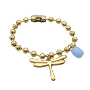 Stainless Steel Bracelet Dragonfly Gold Plated, approx 27-35mm, 10mm,, 6mm, 18cm length [SSB1714]