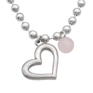 Raw Stainless Steel Necklace Heart, approx 20-28mm, 18mm, 6mm, 45cm length [SSB1719]