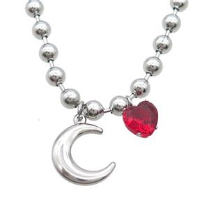 Raw Stainless Steel Necklace Moon, approx 18mm, 10mm, 6mm, 45cm length [SSB1720]