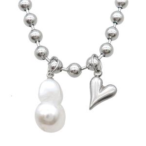 Raw Stainless Steel Necklace Heart, approx 11mm, 12-23mm, 6mm, 45cm length [SSB1721]