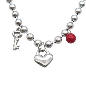 Raw Stainless Steel Necklace Key Lock, approx 14mm, 8-16mm, 6mm, 45cm length [SSB1722]