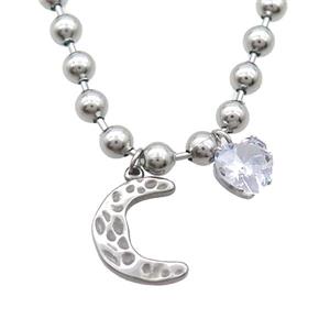 Raw Stainless Steel Necklace Moon, approx 10mm, 20mm, 6mm, 45cm length [SSB1723]