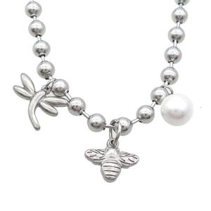 Raw Stainless Steel Necklace Dragonfly Honeybee, approx 10-16mm, 14-18mm, 6mm, 45cm length [SSB1725]