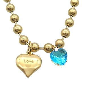 Stainless Steel Necklace Heart Love Gold Plated, approx 10mm, 15mm, 6mm, 45cm length [SSB1726]
