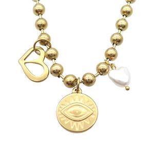 Stainless Steel Necklace Eye Gold Plated, approx 12-18mm, 18mm, 6mm, 45cm length [SSB1728]