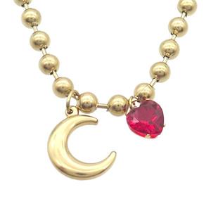 Stainless Steel Necklace Moon Gold Plated, approx 18mm, 10mm, 6mm, 45cm length [SSB1730]