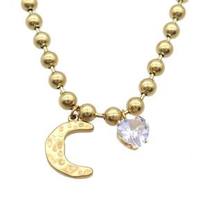 Stainless Steel Necklace Moon Gold Plated, approx 10mm, 20mm, 6mm, 45cm length [SSB1733]