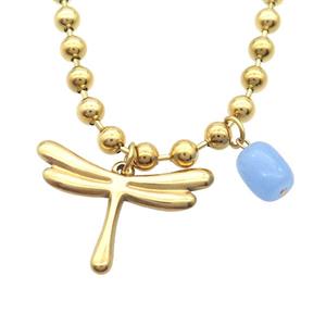 Stainless Steel Necklace Dragonfly Gold Plated, approx 27-35mm, 10mm,, 6mm, 45cm length [SSB1734]