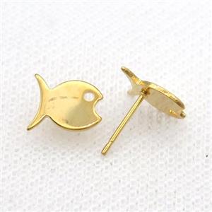 Stainless Steel Stud Earring Fish Gold Plated, approx 8-10mm [SSB1744]