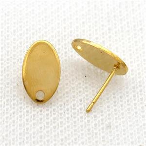 Stainless Steel Stud Earring Oval Gold Plated, approx 8-12mm [SSB1748]