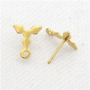 Stainless Steel Stud Earring Triangle Gold Plated, approx 10mm [SSB1754]