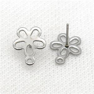 Raw Stainless Steel Stud Earring Flower, approx 12mm [SSB1755]