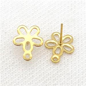 Stainless Steel Stud Earring Flower Gold Plated, approx 12mm [SSB1756]