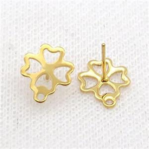 Stainless Steel Stud Earring Flower Gold Plated, approx 11mm [SSB1758]