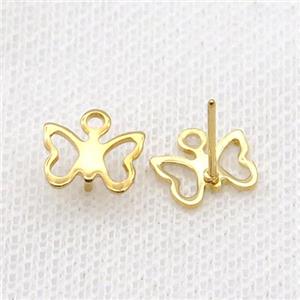 Stainless Steel Stud Earring Butterfly Gold Plated, approx 7-10mm [SSB1768]