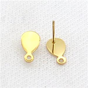 Stainless Steel Stud Earring Teardrop Gold Plated, approx 7-9mm [SSB1770]