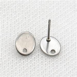Raw Stainless Steel Stud Earring Oval, approx 5-8mm [SSB1771-S]