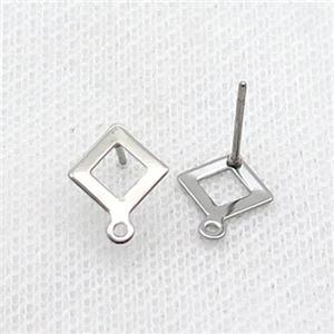 Raw Stainless Steel Stud Earring Rhombic, approx 7mm [SSB1773]