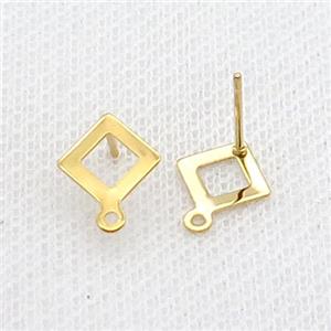 Stainless Steel Stud Earring Rhombic Gold Plated, approx 7mm [SSB1774]
