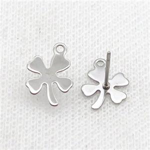 Raw Stainless Steel Stud Earring Clover, approx 10-12mm [SSB1781]