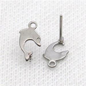 Raw Stainless Steel Stud Earring Dolphin, approx 7-10mm [SSB1783]