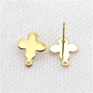 Stainless Steel Stud Earring Cross Gold Plated, approx 10mm [SSB1798]