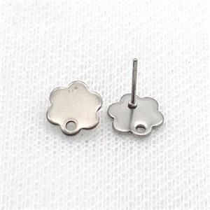 Raw Stainless Steel Stud Earring Flower, approx 10mm [SSB1801]
