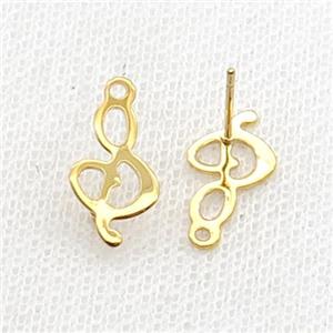Stainless Steel Stud Earring Musical Note Symbols Gold Plated, approx 8-16mm [SSB1804]