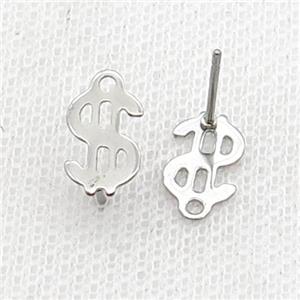 Raw Stainless Steel Stud Earring Dollar Symbols, approx 7-10mm [SSB1805]