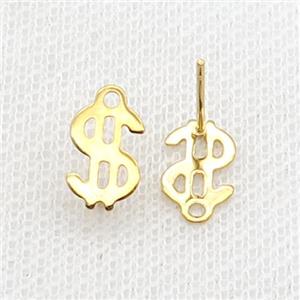 Stainless Steel Stud Earring Dollar Symbols Gold Plated, approx 7-10mm [SSB1806]