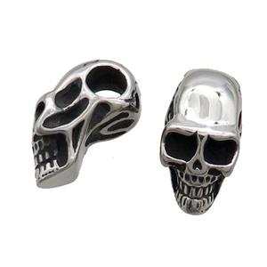 Stainless Steel Beads Skull Large Hole Antique Silver, approx 11-21mm, 5mm hole [SSB1827]