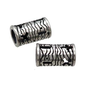 Stainless Steel Column Beads Tube Large Hole Antique Silver, approx 10-17mm, 6mm hole [SSB1831]