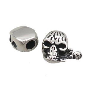 Stainless Steel CordEnd Skull Halfhole Antique Silver, approx 17-19mm, 5mm hole [SSB1837]