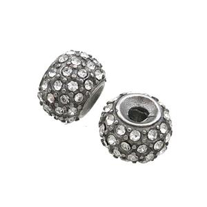 Raw Stainless Steel Rondelle Beads Pave Rhinestone, approx 11mm, 2.5mm hole [SSB1843]
