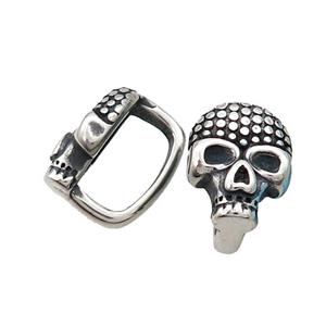 Stainless Steel Skull Beads Large Hole Antique Silver, approx 11-15.5mm, 6-12mm hole [SSB1846]