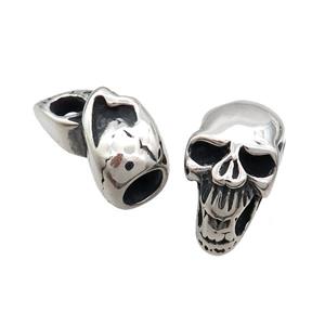 Stainless Steel CordEnd Bail Skull Antique Silver, approx 14-23mm, 7mm, 4-6mm hole [SSB1857]